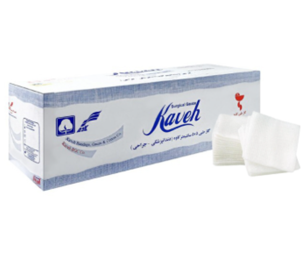  گاز دندانپزشکی کاوه سایز استاندارد ۵*۵ سانتی‌متر ۱۶ لایه ۵۳۵ گرمی نخ نمره ۲۰ 